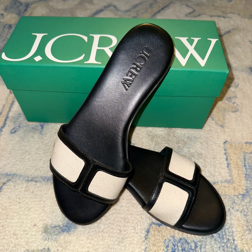 J. Crew Leather & Canvas Sandals, Black & Ivory